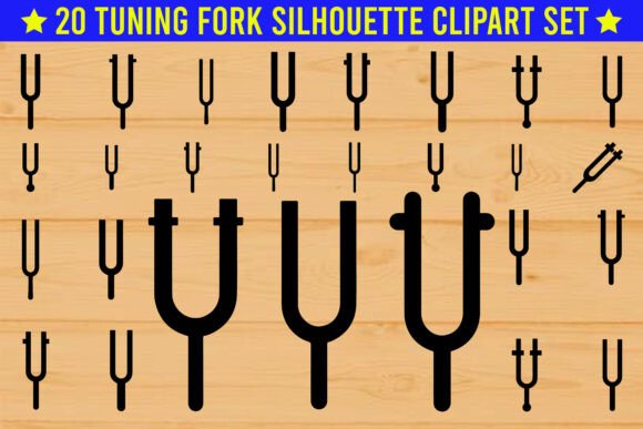 20 Tuning Fork Silhouette Clipart Set for Crafts and Graphics