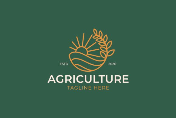 Agriculture Wheat Sun Field Logo Design for Graphics