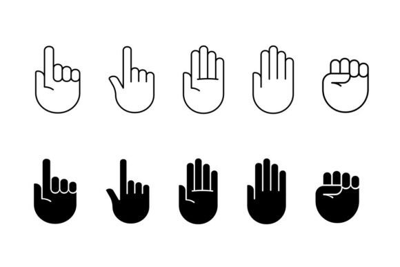 Black and White Hand Gesture Icons for Graphics