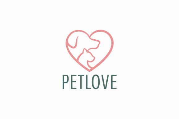 Creative Pet Care Logo Heart Dog Cat for Graphics and Logos