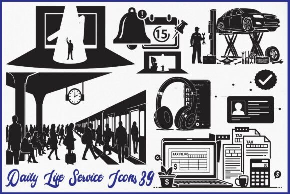 Daily Life Service Silhouette Icons for Modern Graphics