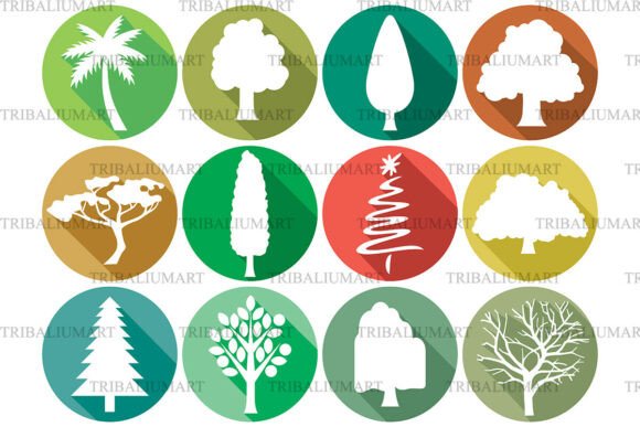 Flat Tree Icon Set: Modern Graphics and Icons for Handmade Brands