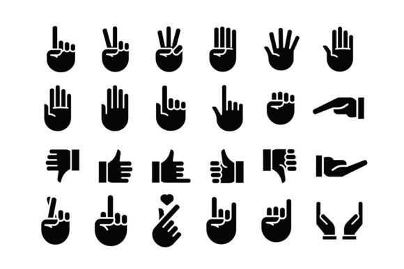 Hand Gestures Icon Set in Silhouette for Graphics and Illustrations