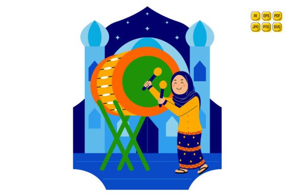 Illustration of Woman Playing Bedug Drum: Graphics for Local Branding