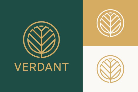Leaf Circle Line Art Logo Gold Luxury: Premium Graphics & Logo Templates