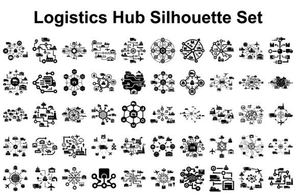 Logistics Hub Silhouette Set: Premium Graphics & Illustrations