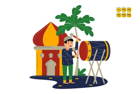 Man Playing Drum Near Mosque Vector Graphics and Illustrations Review
