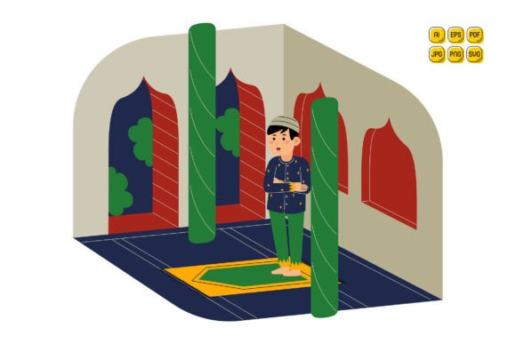Man Praying in a Mosque Vector: Premium Graphics and Illustrations for Branding