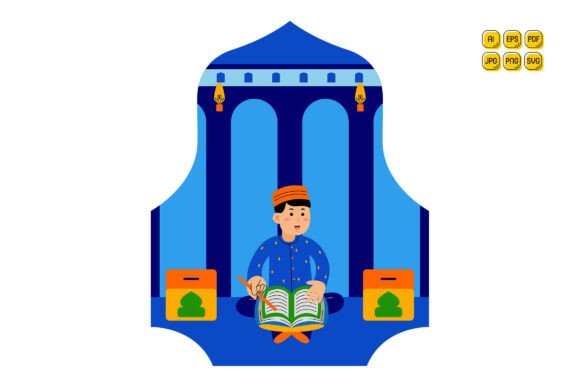 Man Reading Quran in Mosque Graphics and Illustrations Review