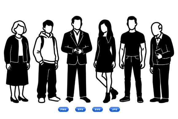 Minimal People Silhouette Set for Modern Graphics and Crafts