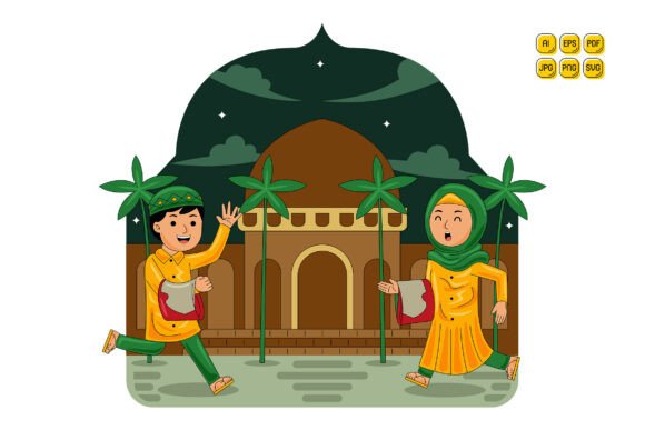 Muslim Man Woman Going to Mosque: Essential Graphics for Illustrations