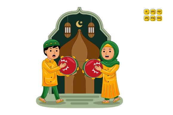 Muslim Man Woman Playing Tambourine Graphics and Illustrations Review