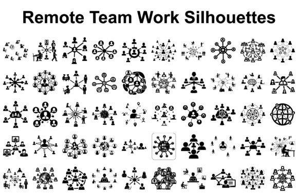 Remote Team Work Silhouettes Bundle Graphics & Illustrations