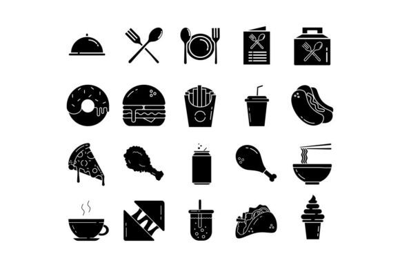Set Icons Fast Food in Silhouette Style for Graphics and Icons