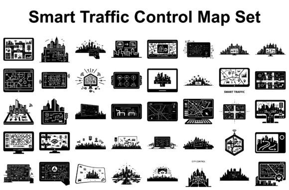 Smart Traffic Control Map Set Graphics & Illustrations