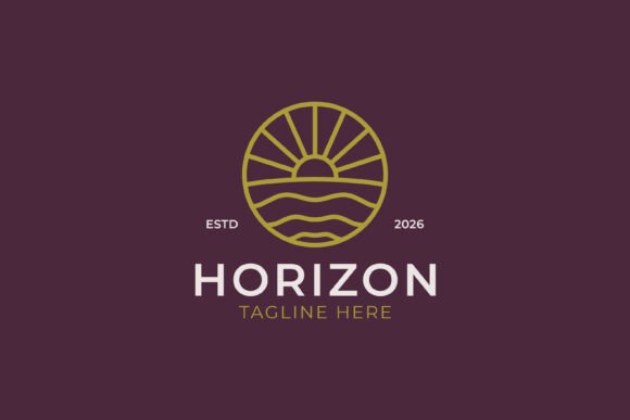 Sunset Horizon Line Art Logo Design for Graphics and Logo Templates