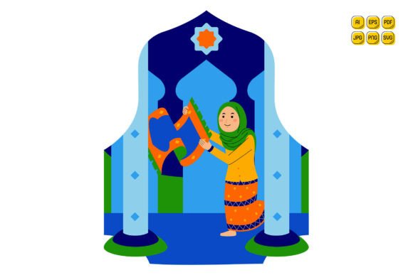 Woman Laying out Prayer Mat Graphics & Illustrations Review