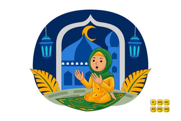 Woman Praying on a Prayer Mat: Graphics & Illustrations Review